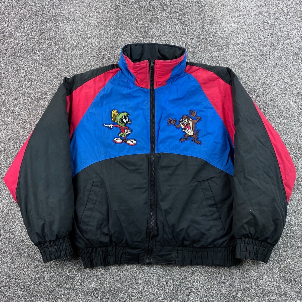 Vintage Looney Tunes Jacket Mens Medium Embroidered Puffer Bomber Daniel Young